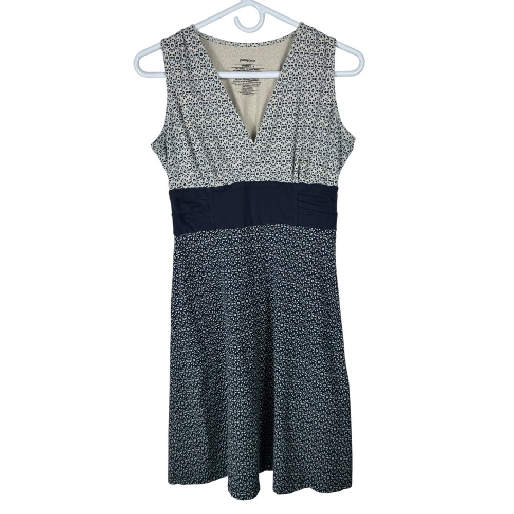 Patagonia Margot Dress, Mixed Blue Pattern, Size S